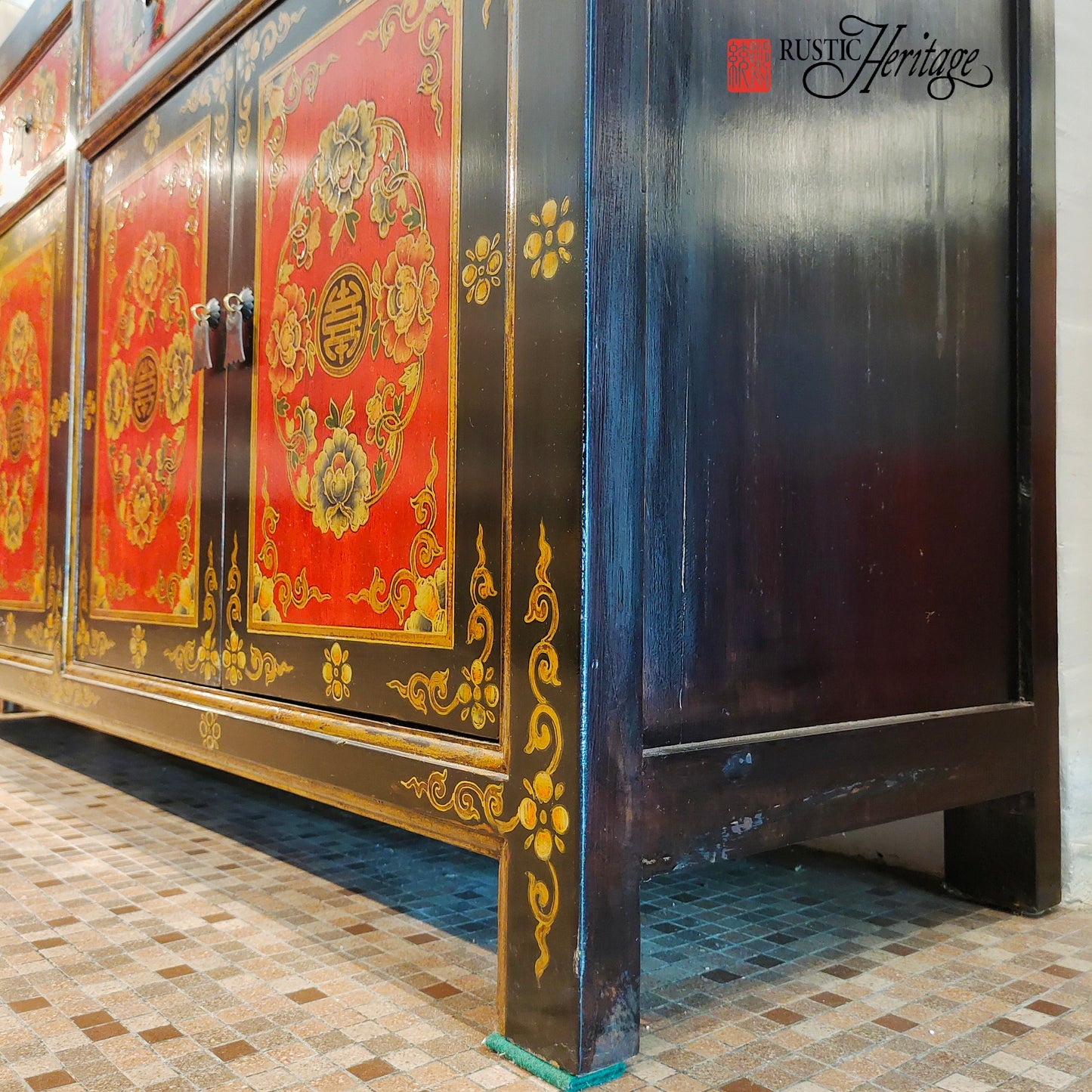 Hand-painted Black and Red Console