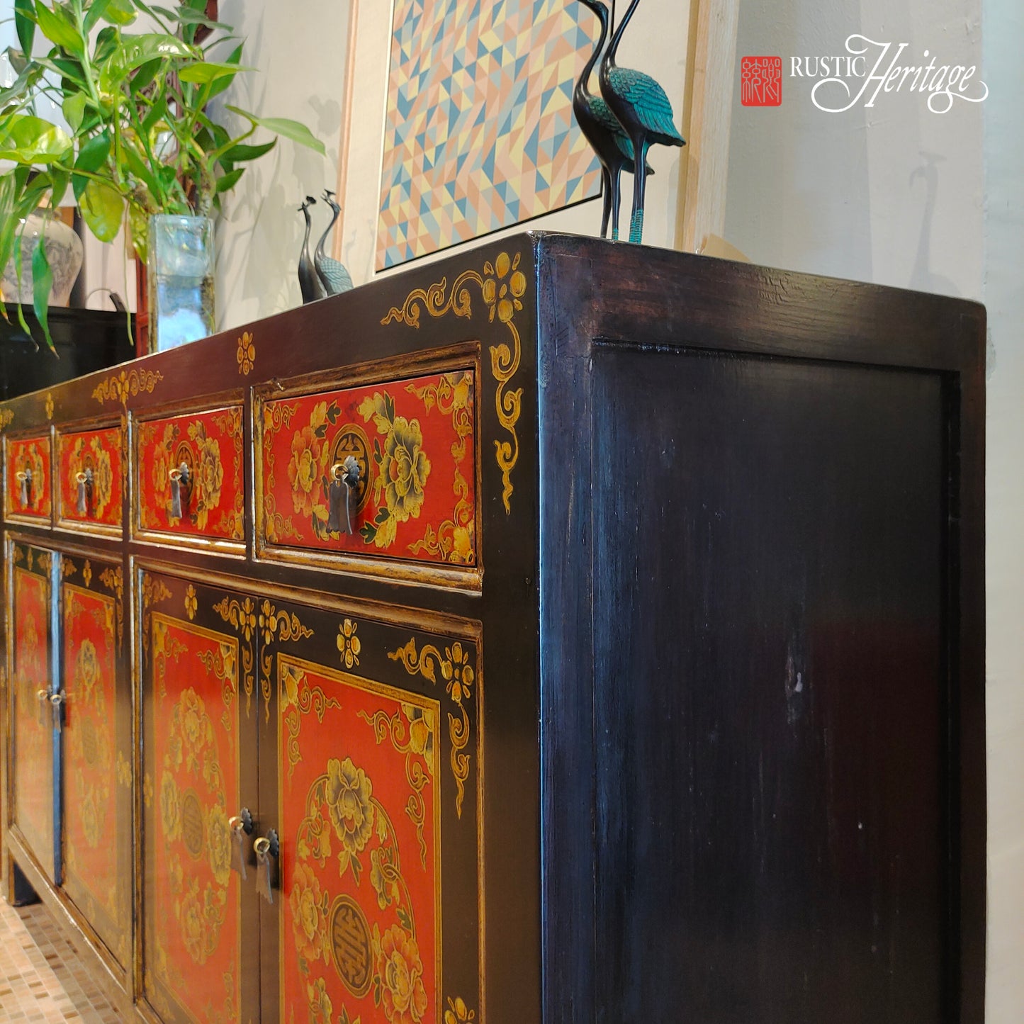 Hand-painted Black and Red Console