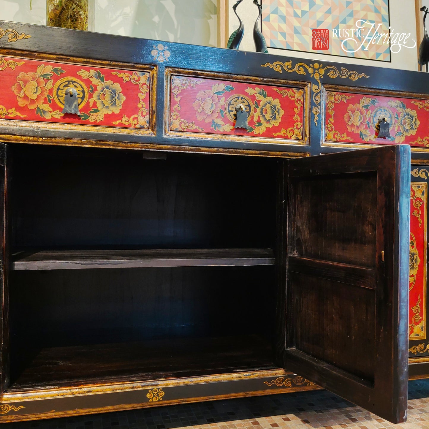 Hand-painted Black and Red Console