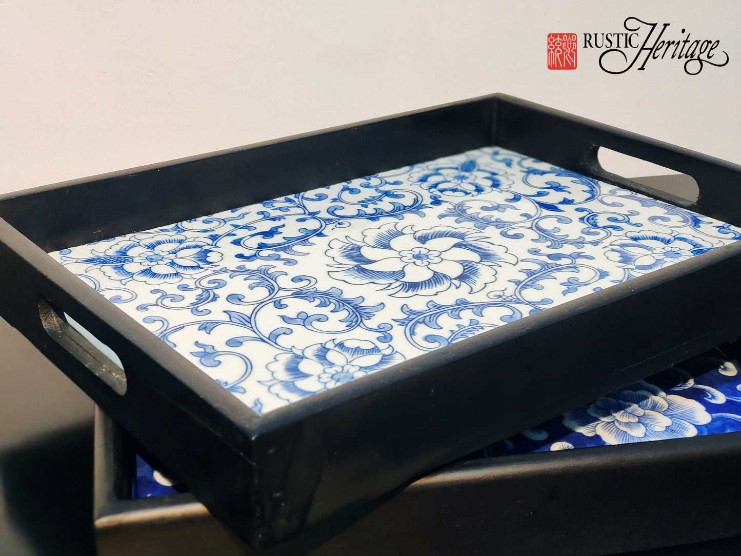 Blue and White Print Tray