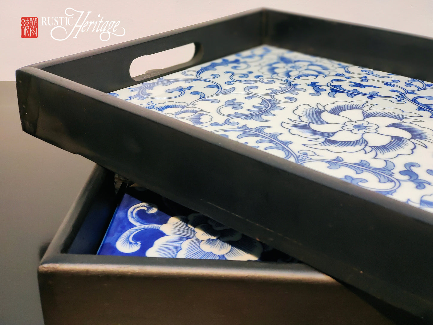 Blue and White Print Tray