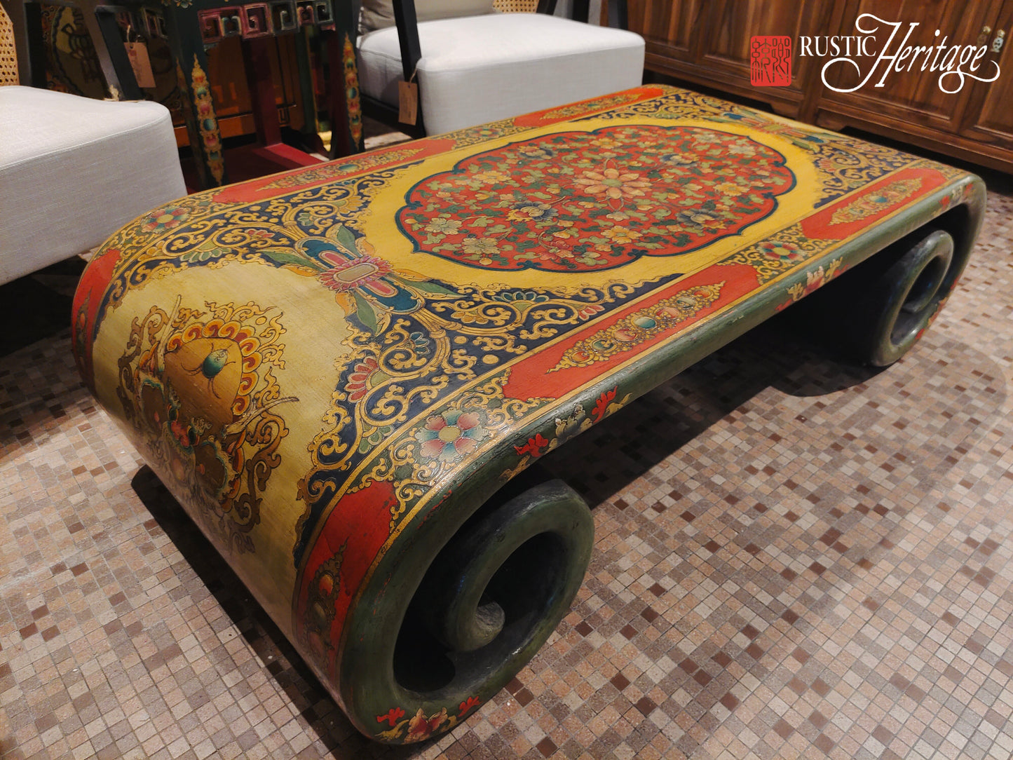 Tibetan Scroll Coffee Table (Hand-painted)