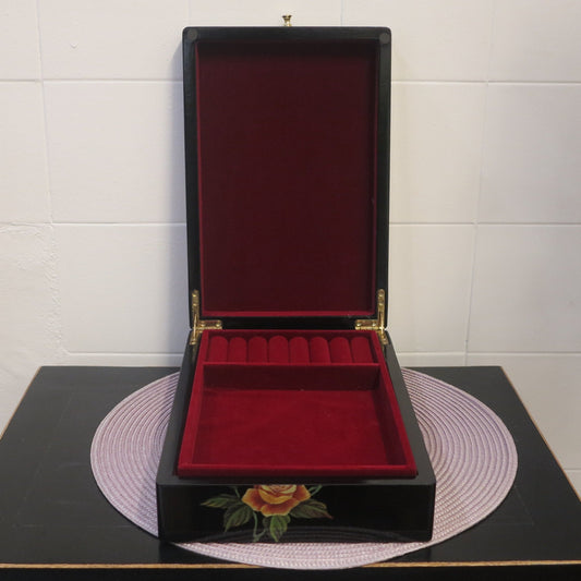 Black Gold Rose Lacquered Jewelry Box (Large)