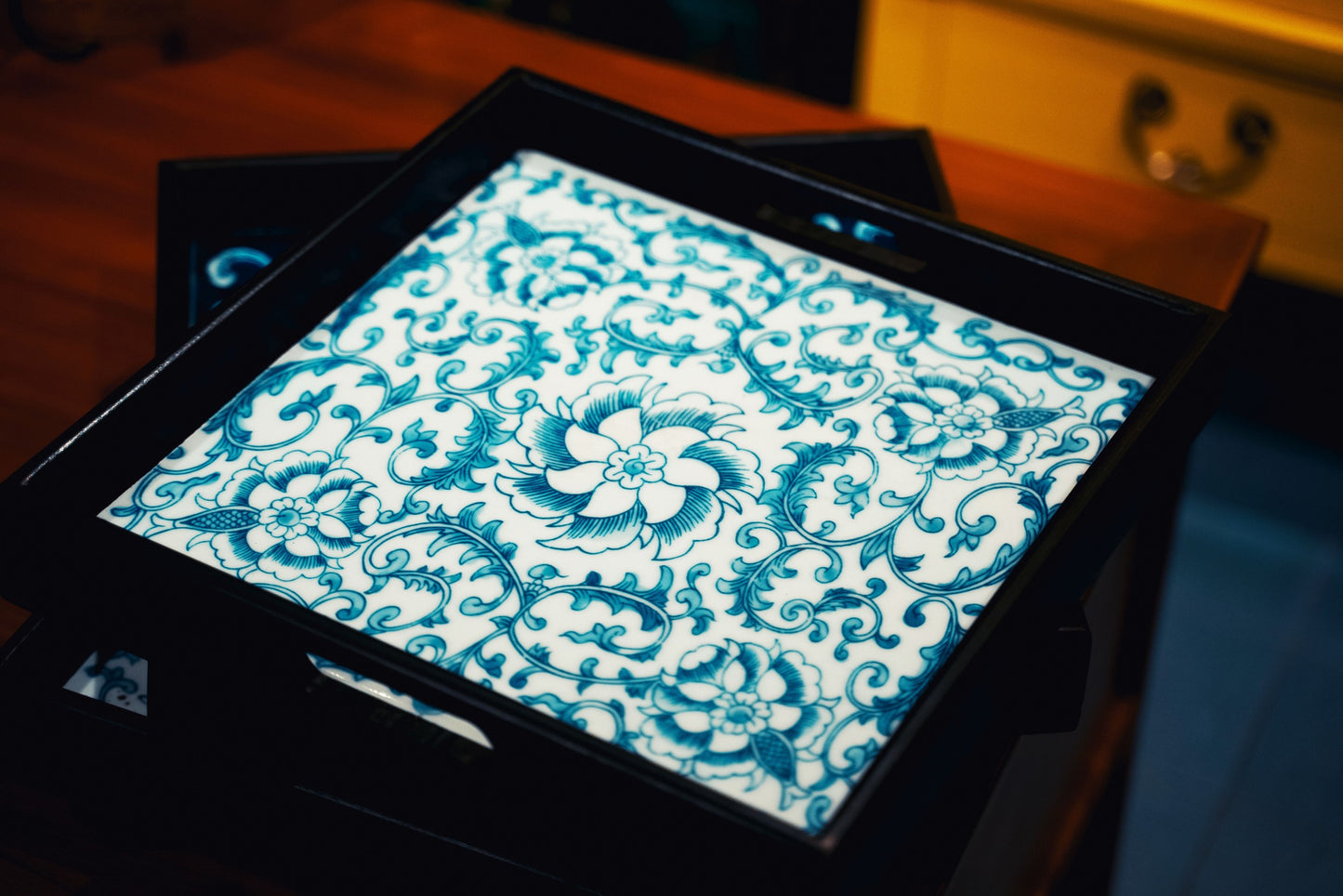 Blue and White Print Tray